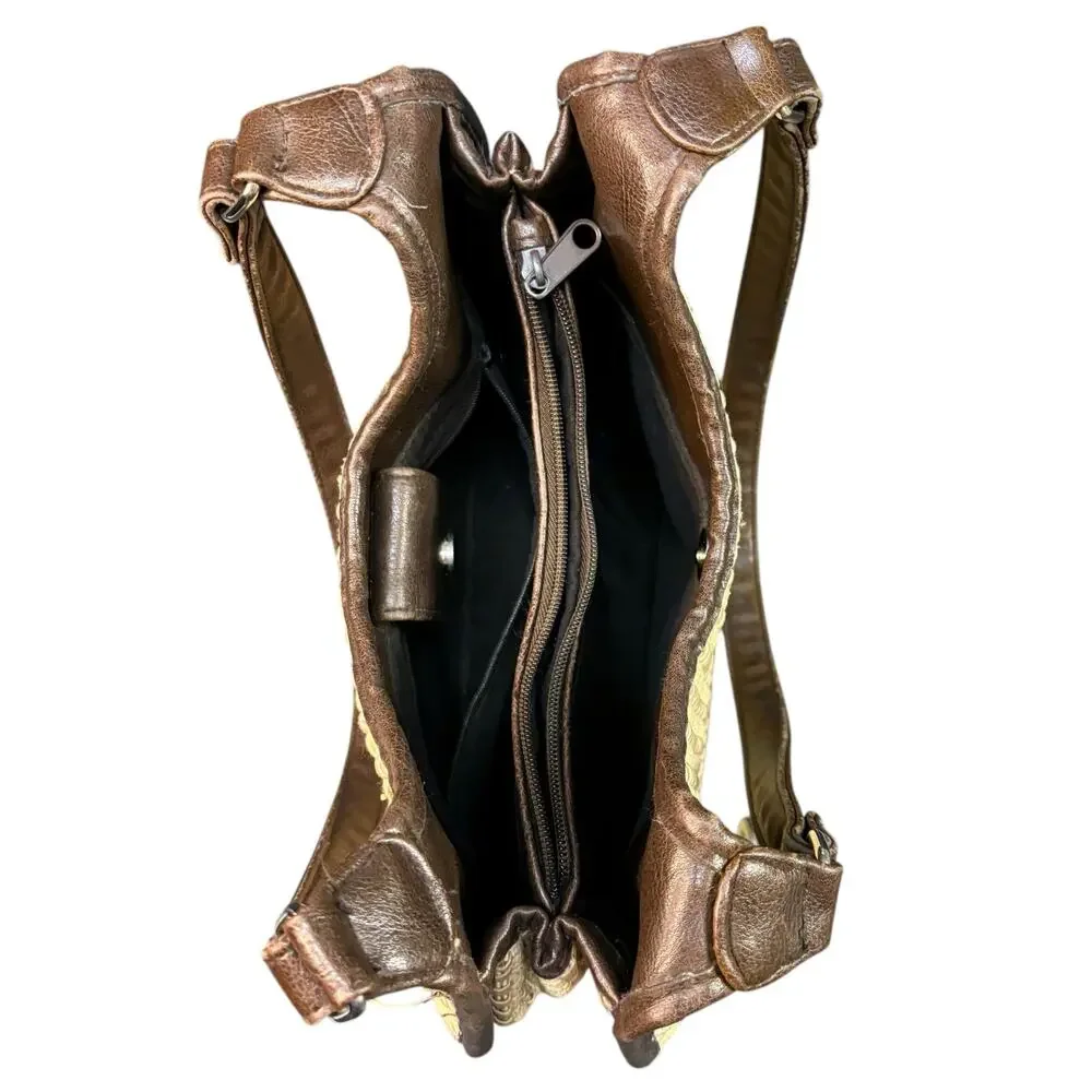 The Sak Tan Woven Crossbody Bag with Dark Brown Trim - Picture 8 of 12